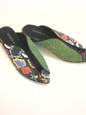 SANDALISTA Leather Sandals Pointed Peep Toe Flat Slide Sandals Size 7.5 EU 38